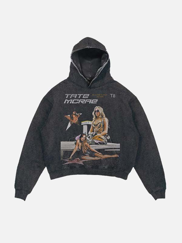 Tate McRae Print Slant Pockets Hoodie