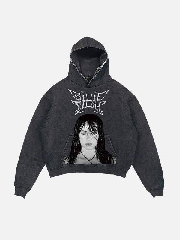 Billie Eilish Print Slant Pockets Hoodie
