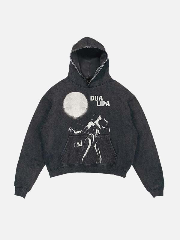 Dua Lipa Print Slant Pockets Hoodie