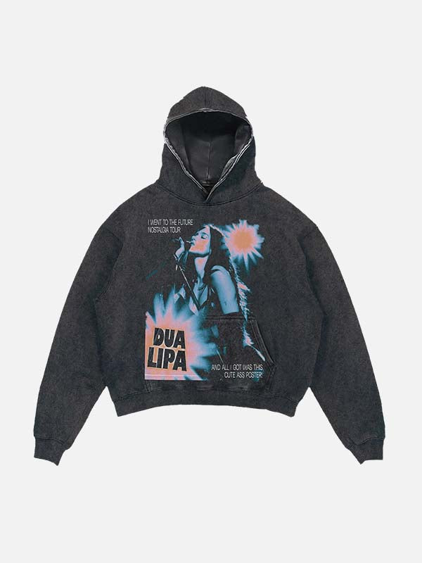 Dua Lipa Print Slant Pockets Hoodie