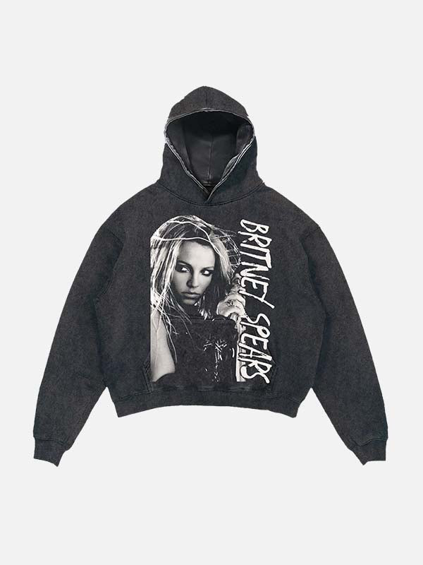 Britney Spears Print Slant Pockets Hoodie