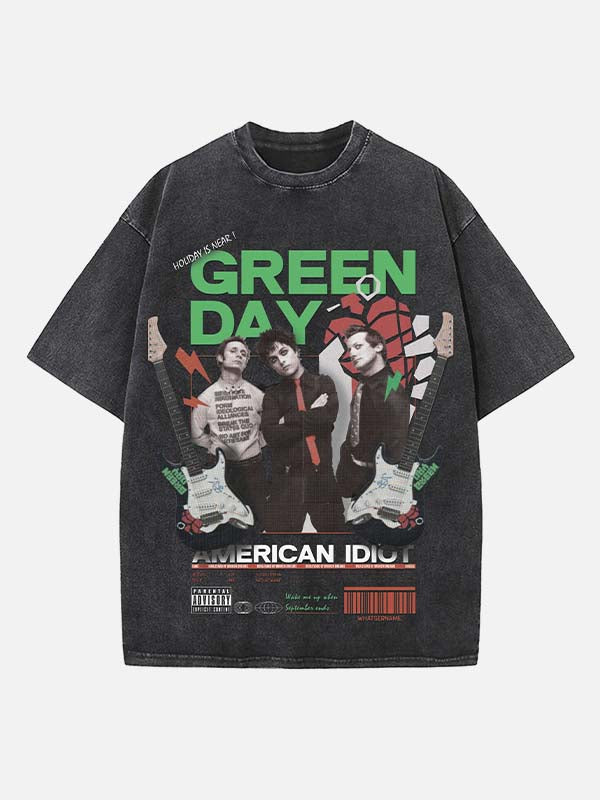 Green Day Print Round Neck T-shirt