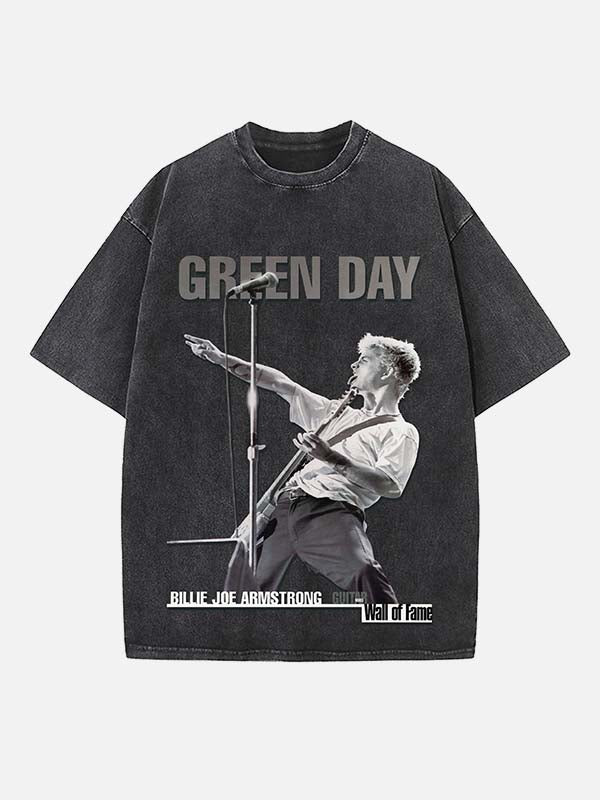 Green Day Print Round Neck T-shirt