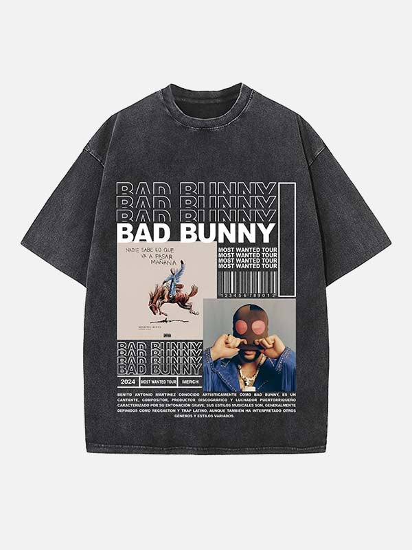 Bad Bunny Print Round Neck T-shirt