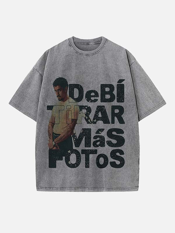 Bad Bunny Print Round Neck T-shirt