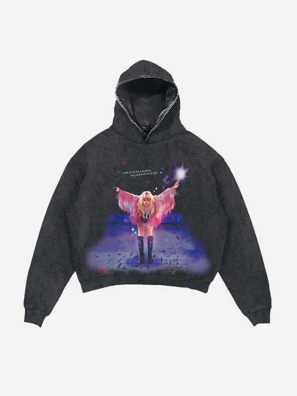 Taylor Swift Print Slant Pockets Hoodie