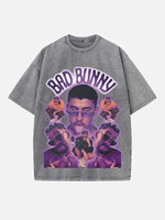 Bad Bunny Print Round Neck T-shirt