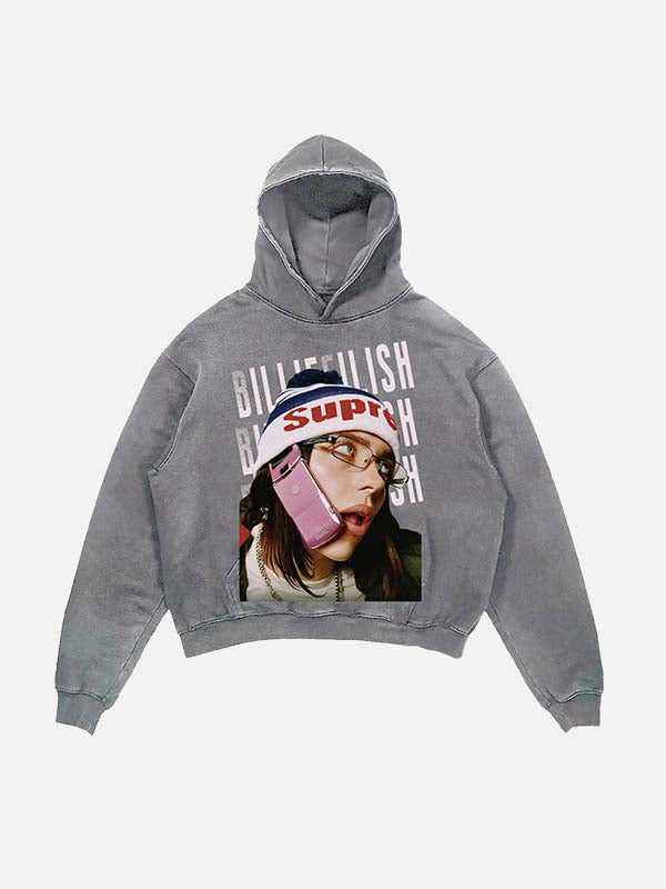 Billie Eilish Print Slant Pockets Hoodie