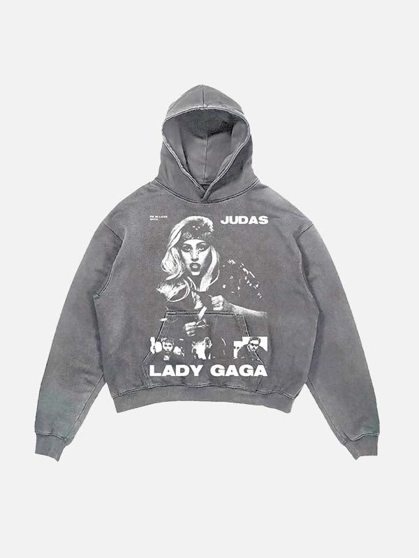 Lady Gaga Print Slant Pockets Hoodie