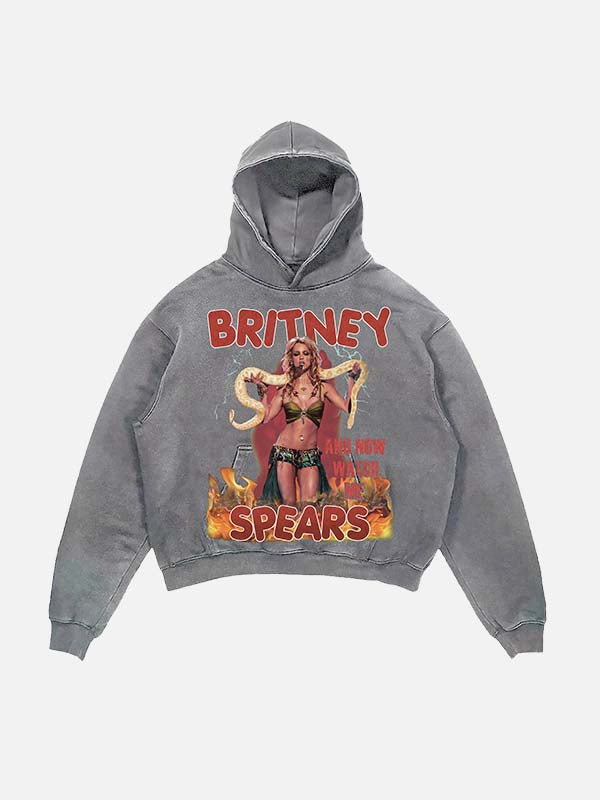 Britney Spears Print Slant Pockets Hoodie