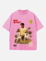 Bad Bunny Print Round Neck T-shirt
