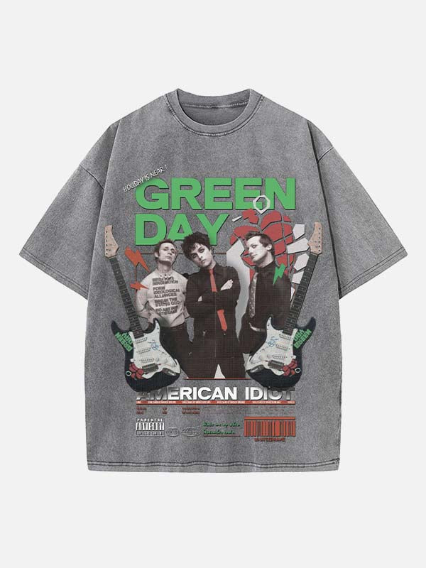 Green Day Print Round Neck T-shirt