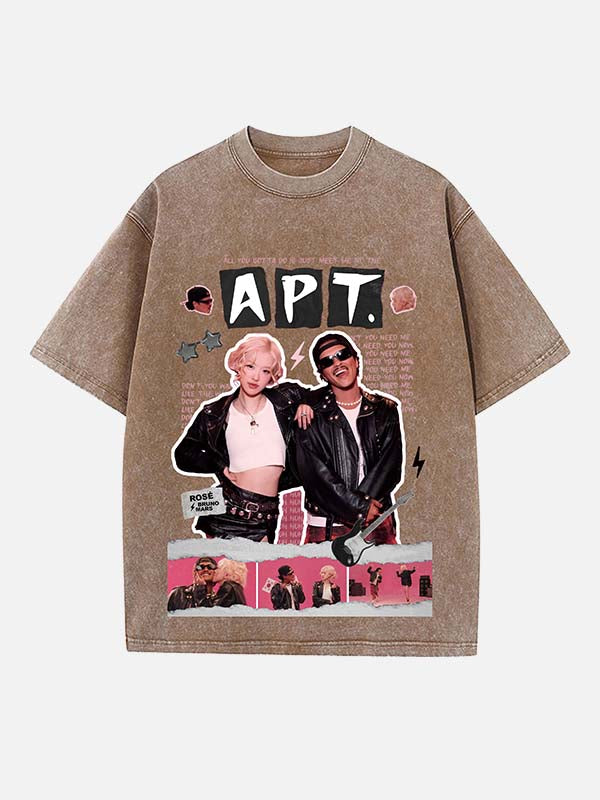 Bruno Mars & BLACKPINK Rosé Print Round Neck T-shirt