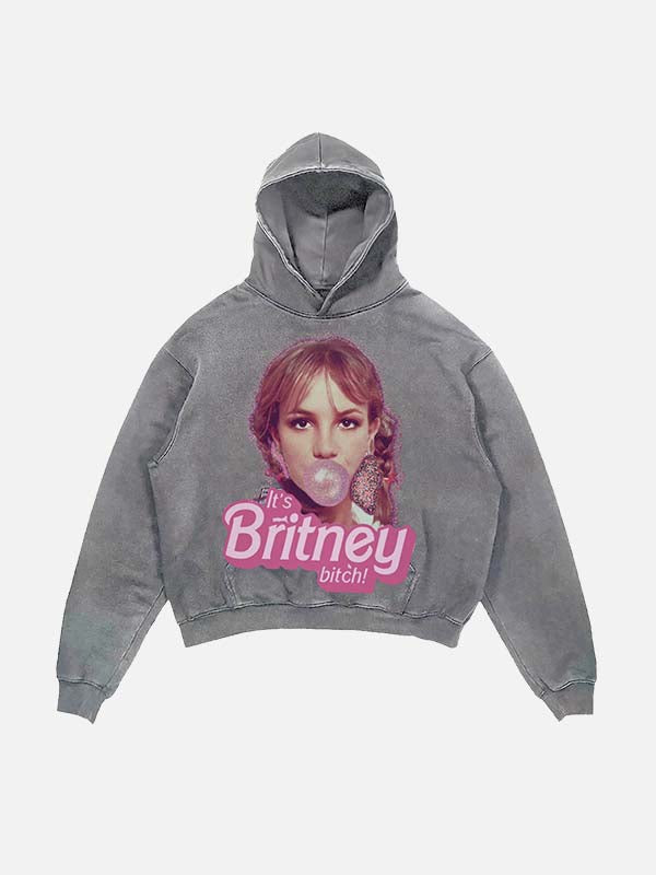 Britney Spears Print Slant Pockets Hoodie
