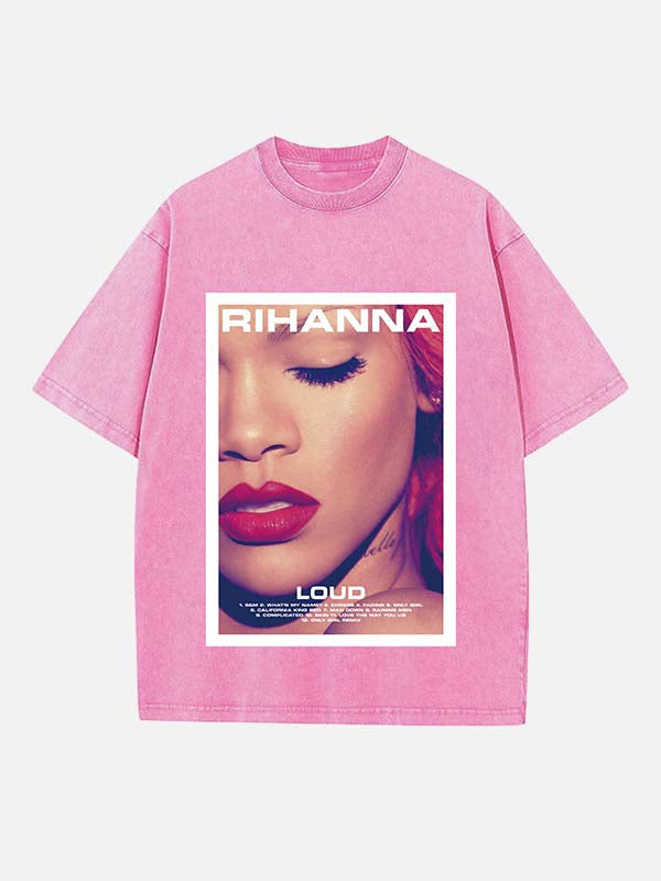 Rihanna Print Round Neck T-shirt