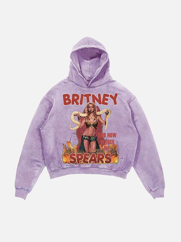 Britney Spears Print Slant Pockets Hoodie
