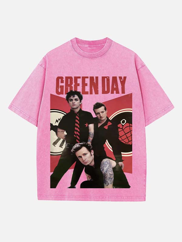 Green Day Print Round Neck T-shirt