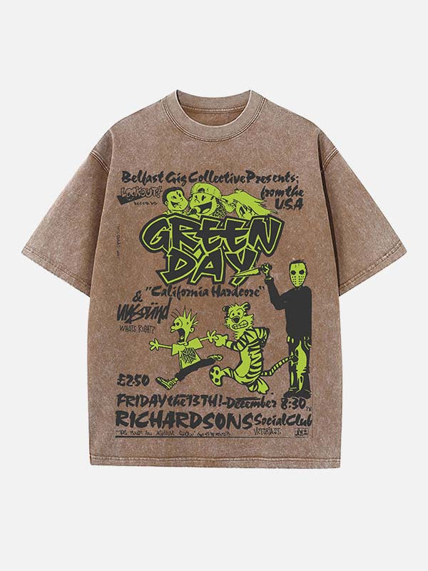 Green Day Print Round Neck T-shirt