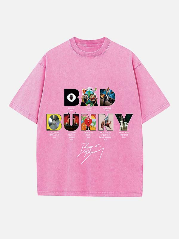 Bad Bunny Print Round Neck T-shirt