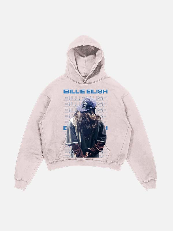 Billie Eilish Print Slant Pockets Hoodie