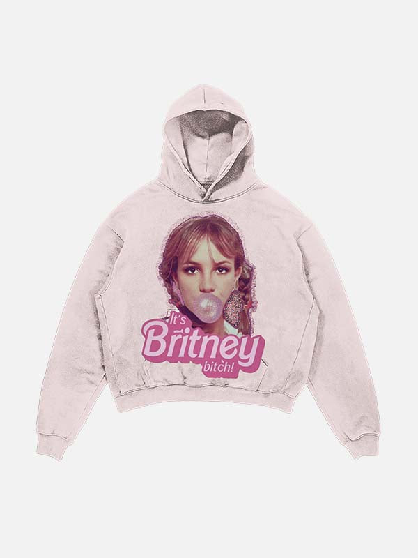 Britney Spears Print Slant Pockets Hoodie