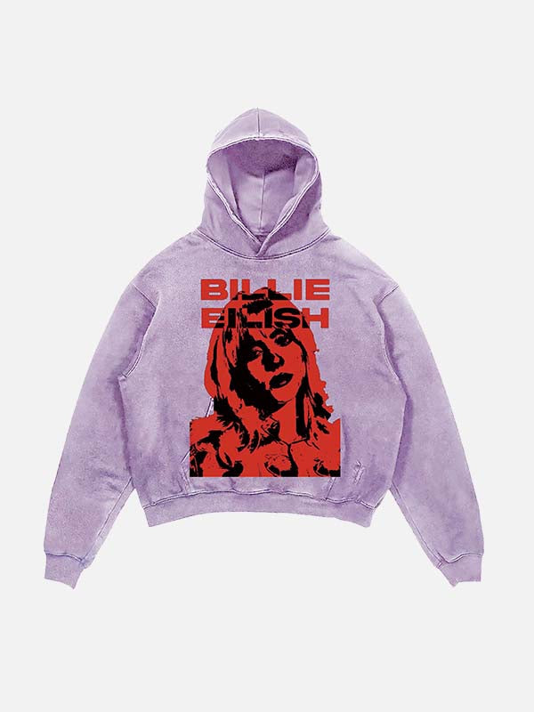 Billie Eilish Print Slant Pockets Hoodie