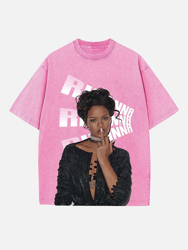 Rihanna Print Round Neck T-shirt