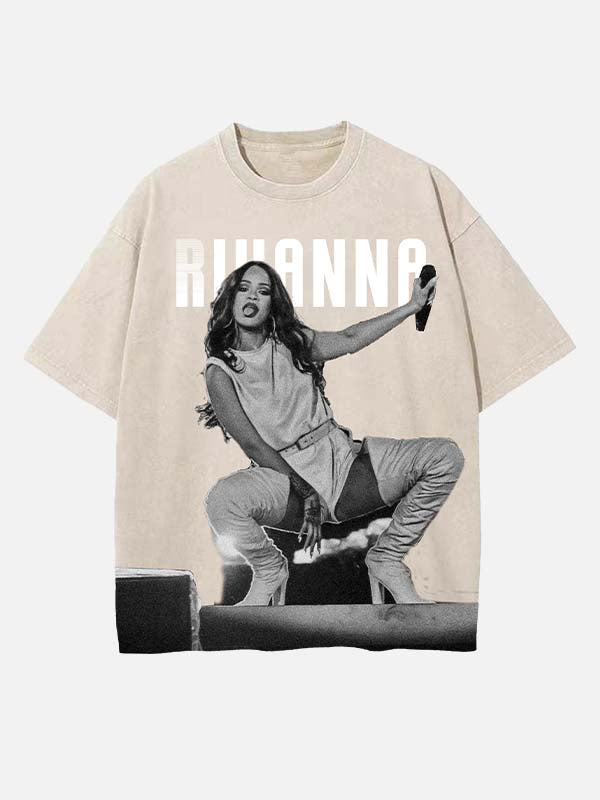 Rihanna Print Round Neck T-shirt