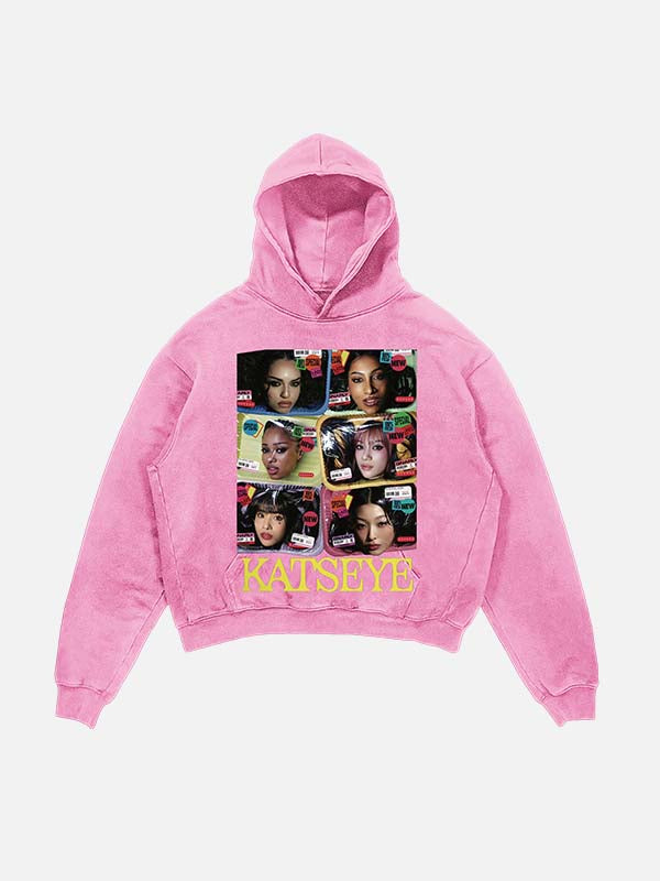 KATSEYE Print Slant Pockets Hoodie