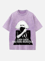 Lady Gaga Print Round Neck T-shirt
