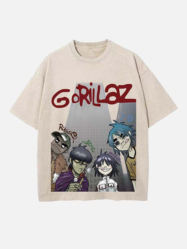 Gorillaz Print Round Neck T-shirt