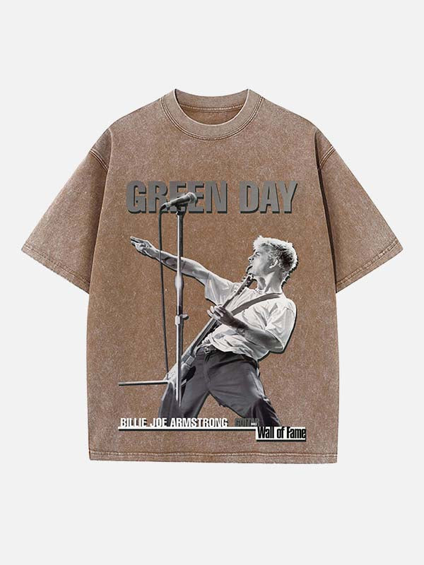 Green Day Print Round Neck T-shirt