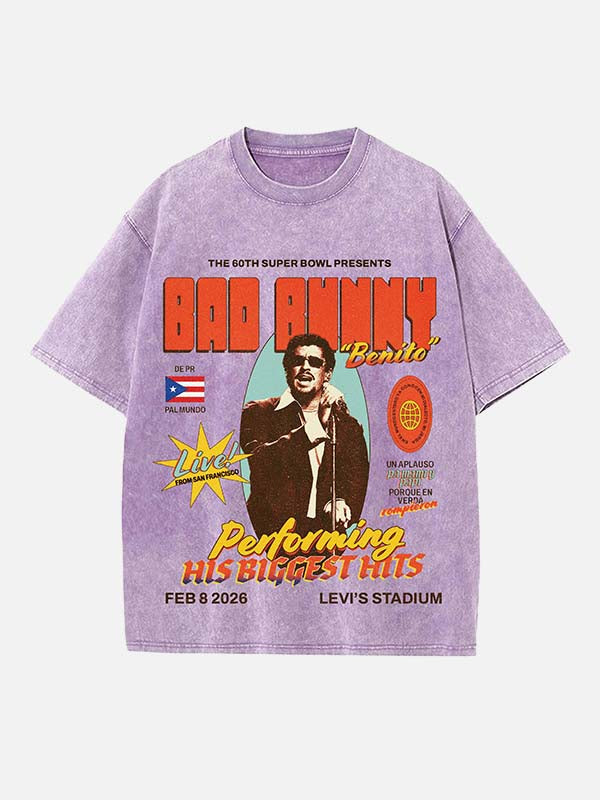 Bad Bunny Print Round Neck T-shirt