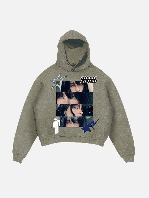 Billie Eilish Print Slant Pockets Hoodie