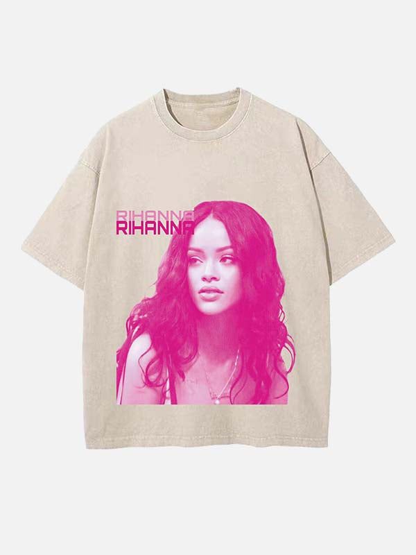 Rihanna Print Round Neck T-shirt