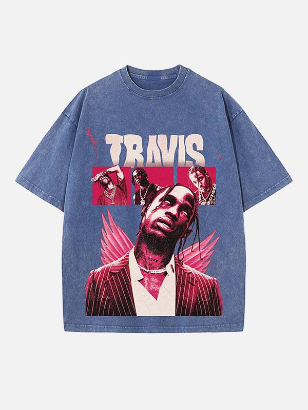 Travis Scott Print Round Neck T-shirt