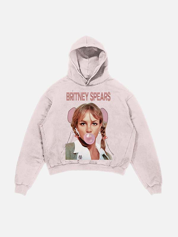 Britney Spears Print Slant Pockets Hoodie