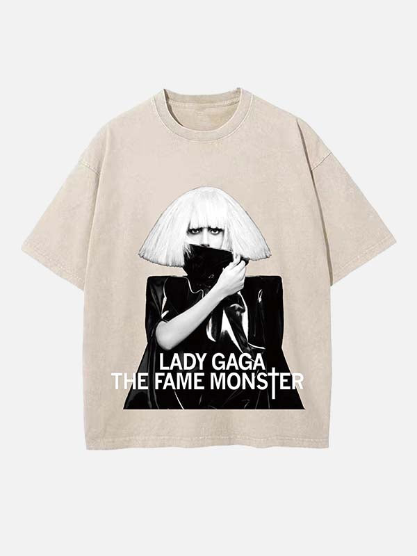Lady Gaga Print Round Neck T-shirt