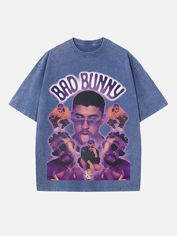 Bad Bunny Print Round Neck T-shirt