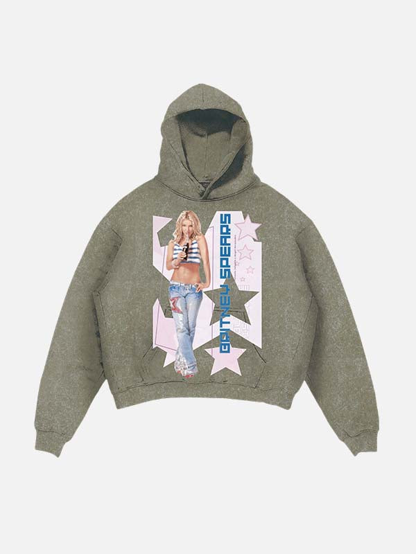 Britney Spears Print Slant Pockets Hoodie