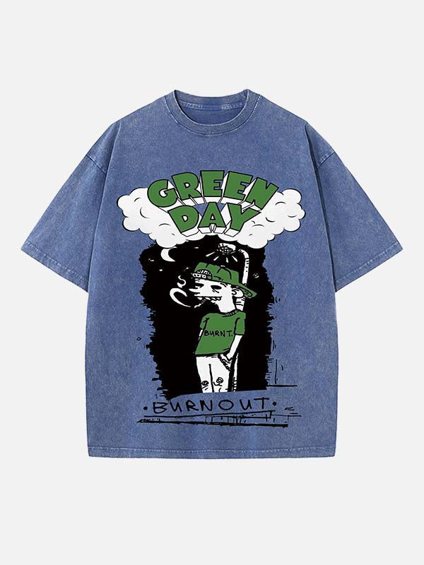 Green Day Print Round Neck T-shirt