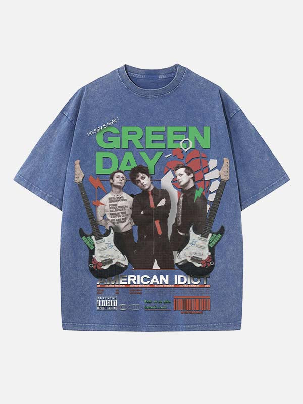 Green Day Print Round Neck T-shirt