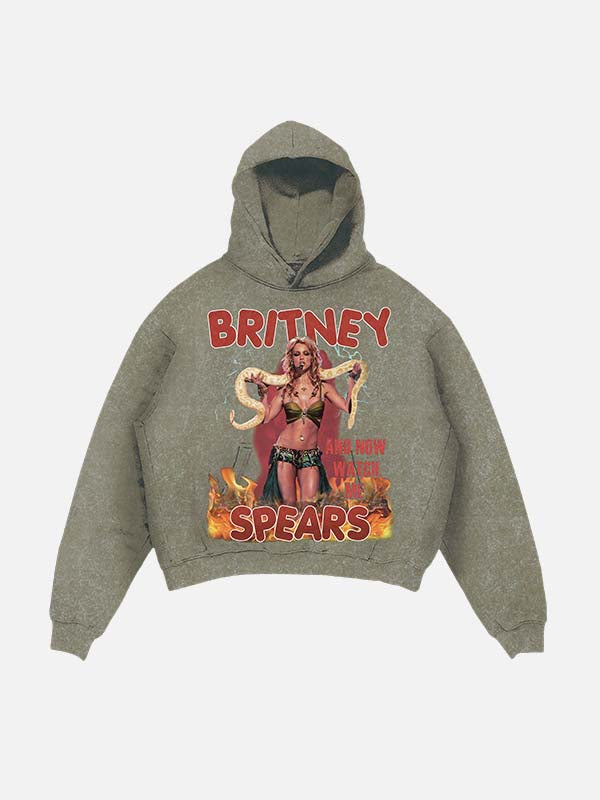 Britney Spears Print Slant Pockets Hoodie