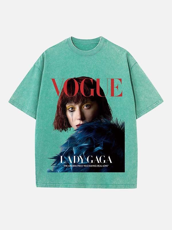 Lady Gaga Print Round Neck T-shirt