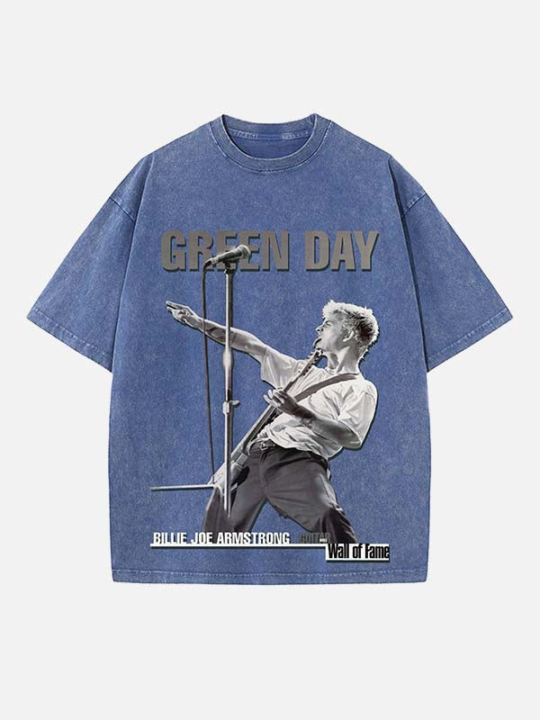 Green Day Print Round Neck T-shirt