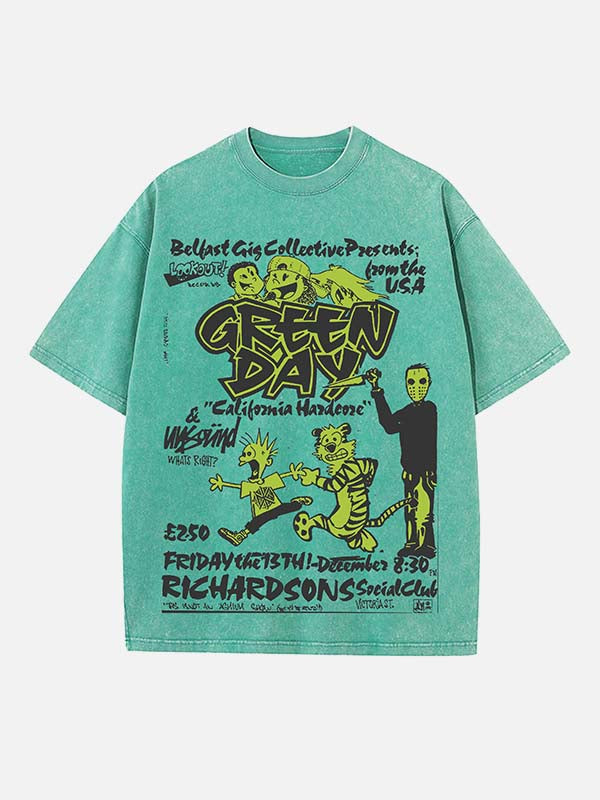 Green Day Print Round Neck T-shirt