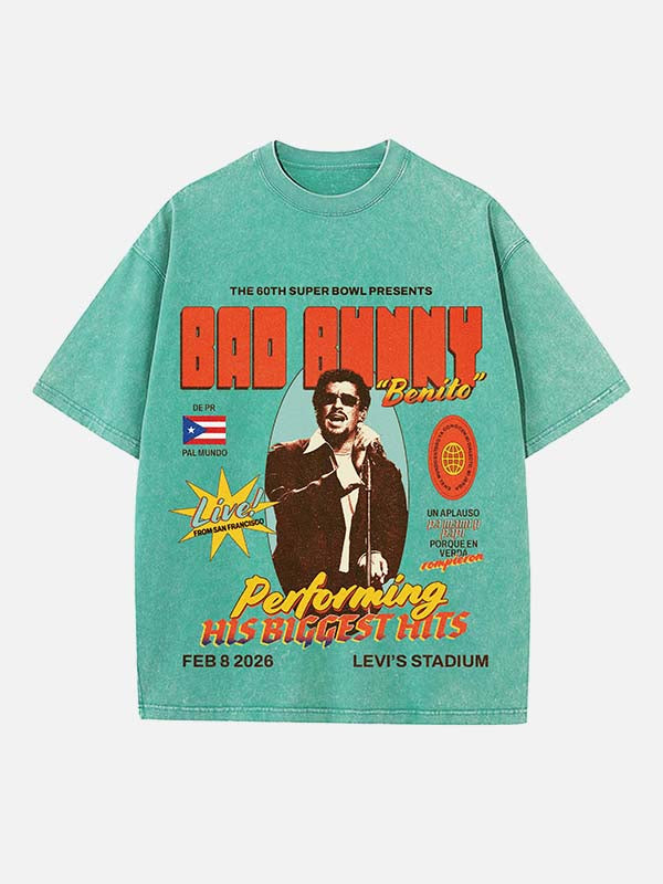 Bad Bunny Print Round Neck T-shirt