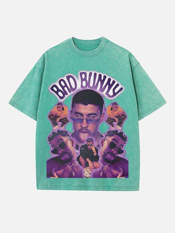 Bad Bunny Print Round Neck T-shirt