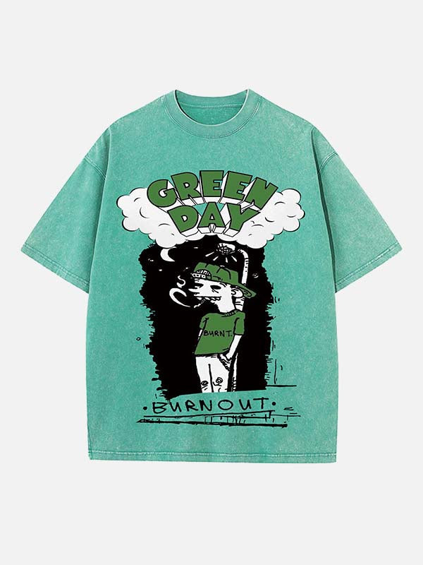 Green Day Print Round Neck T-shirt