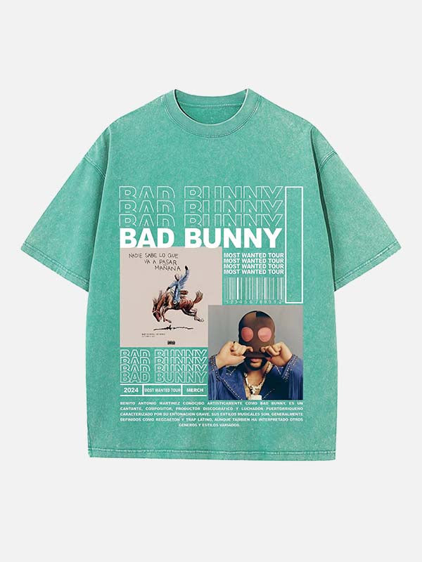 Bad Bunny Print Round Neck T-shirt
